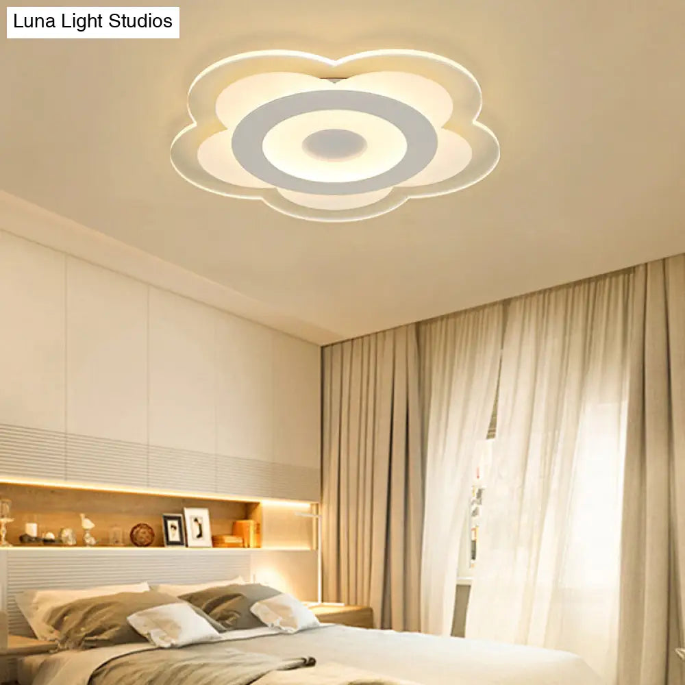 Simple 5-Petal Led Flush Lamp - Super Thin Opaque Acrylic Ceiling 16/19.5 W Warm/White Light