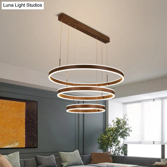 Simple Acrylic Led Chandelier Pendant - 2/3 Tiered Tapered Parlor Hanging Lamp In Coffee