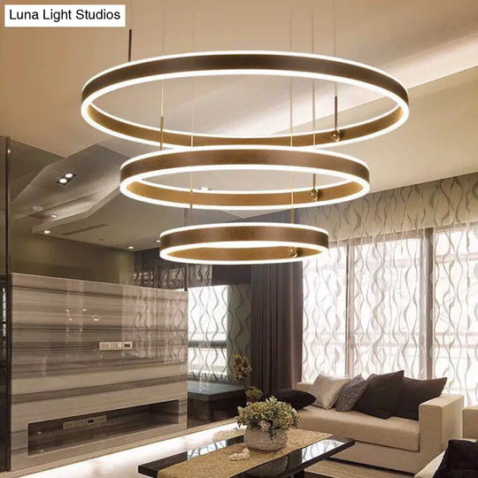 Simple Acrylic Led Chandelier Pendant - 2/3 Tiered Tapered Parlor Hanging Lamp In Coffee