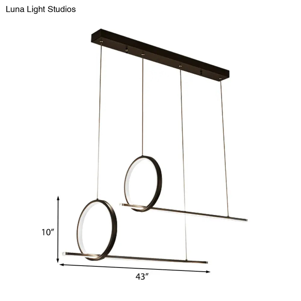 Simple Acrylic Linear And Ring Ceiling Chandelier - Black Hanging Light With Warm/White Glow