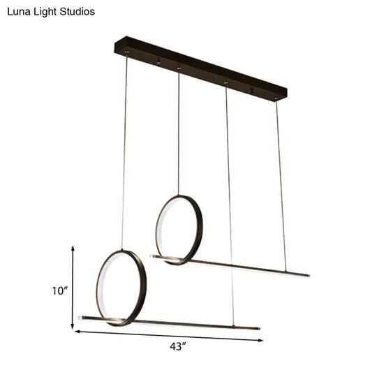 Simple Acrylic Linear And Ring Ceiling Chandelier - Black Hanging Light With Warm/White Glow