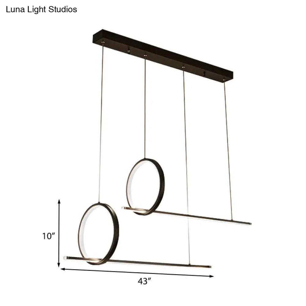 Sleek Acrylic Linear And Ring Ceiling Chandelier In Black With Warm/White Light - 1/2 Hanging