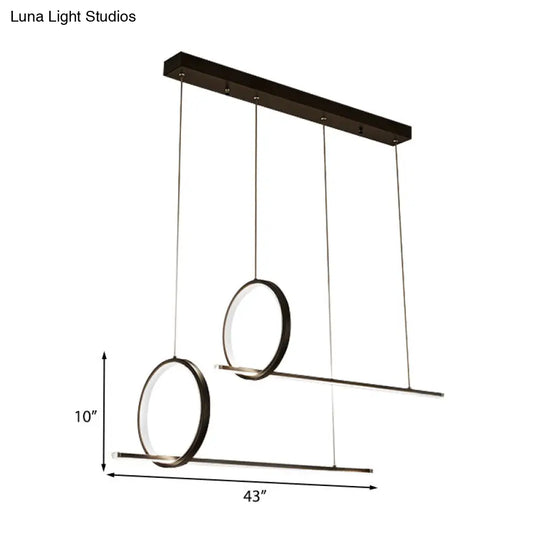 Sleek Acrylic Linear And Ring Ceiling Chandelier In Black With Warm/White Light - 1/2 Hanging