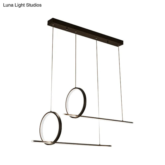 Sleek Acrylic Linear And Ring Ceiling Chandelier In Black With Warm/White Light - 1/2 Hanging