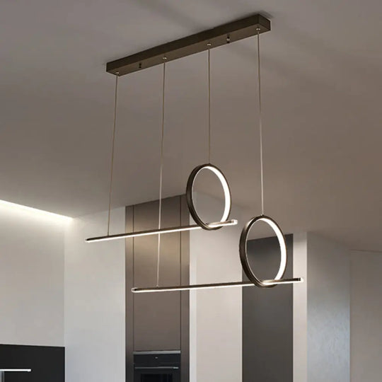 Simple Acrylic Linear And Ring Ceiling Chandelier - Black Hanging Light With Warm/White Glow 2 /