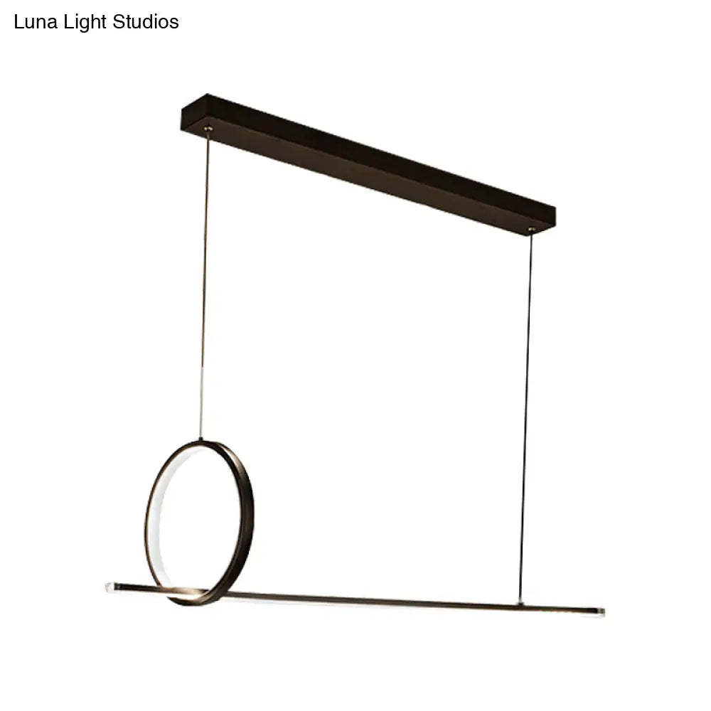 Simple Acrylic Linear And Ring Ceiling Chandelier - Black Hanging Light With Warm/White Glow