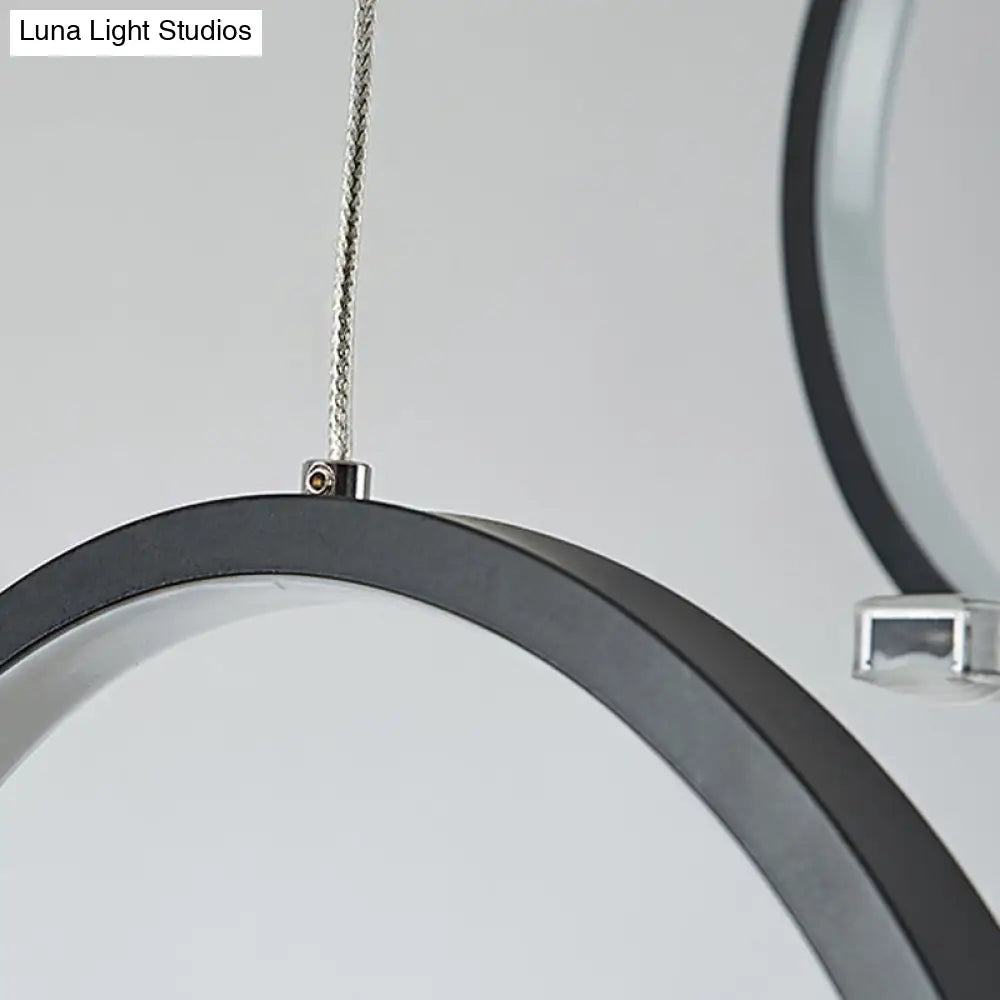 Sleek Acrylic Linear And Ring Ceiling Chandelier In Black With Warm/White Light - 1/2 Hanging