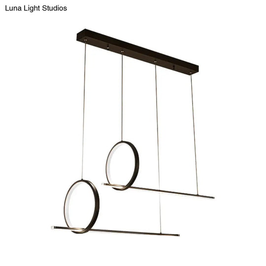 Simple Acrylic Linear And Ring Ceiling Chandelier - Black Hanging Light With Warm/White Glow