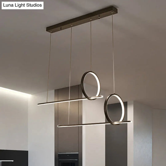 Sleek Acrylic Linear And Ring Ceiling Chandelier In Black With Warm/White Light - 1/2 Hanging 2 /