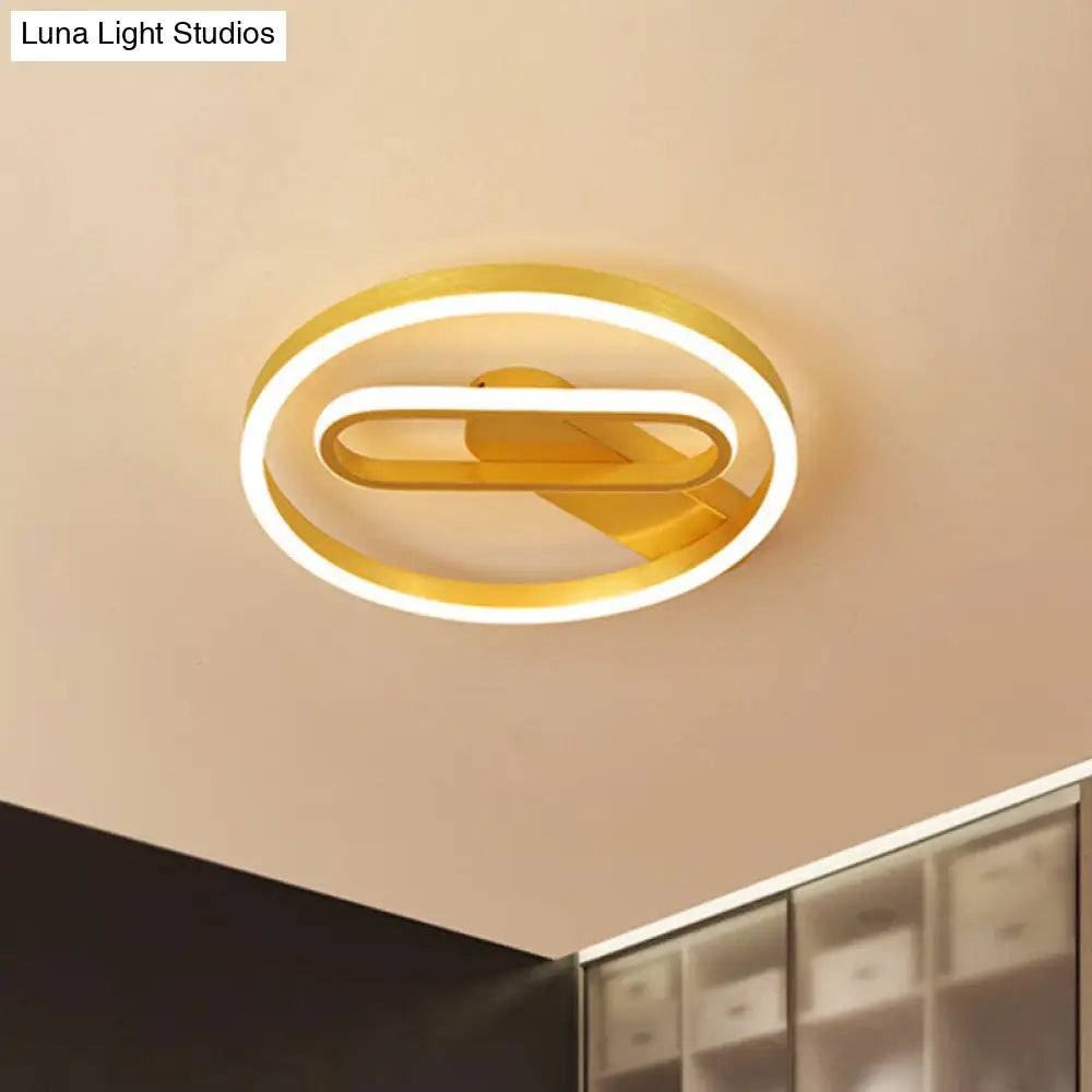 Simple Aluminum Led Ceiling Flush Mount Lighting In Gold - Circle And Oblong Shapes Warm/White Light