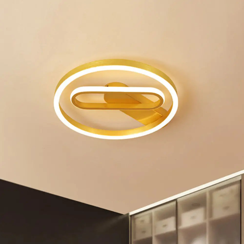 Simple Aluminum Led Ceiling Flush Mount Lighting In Gold - Circle And Oblong Shapes Warm/White