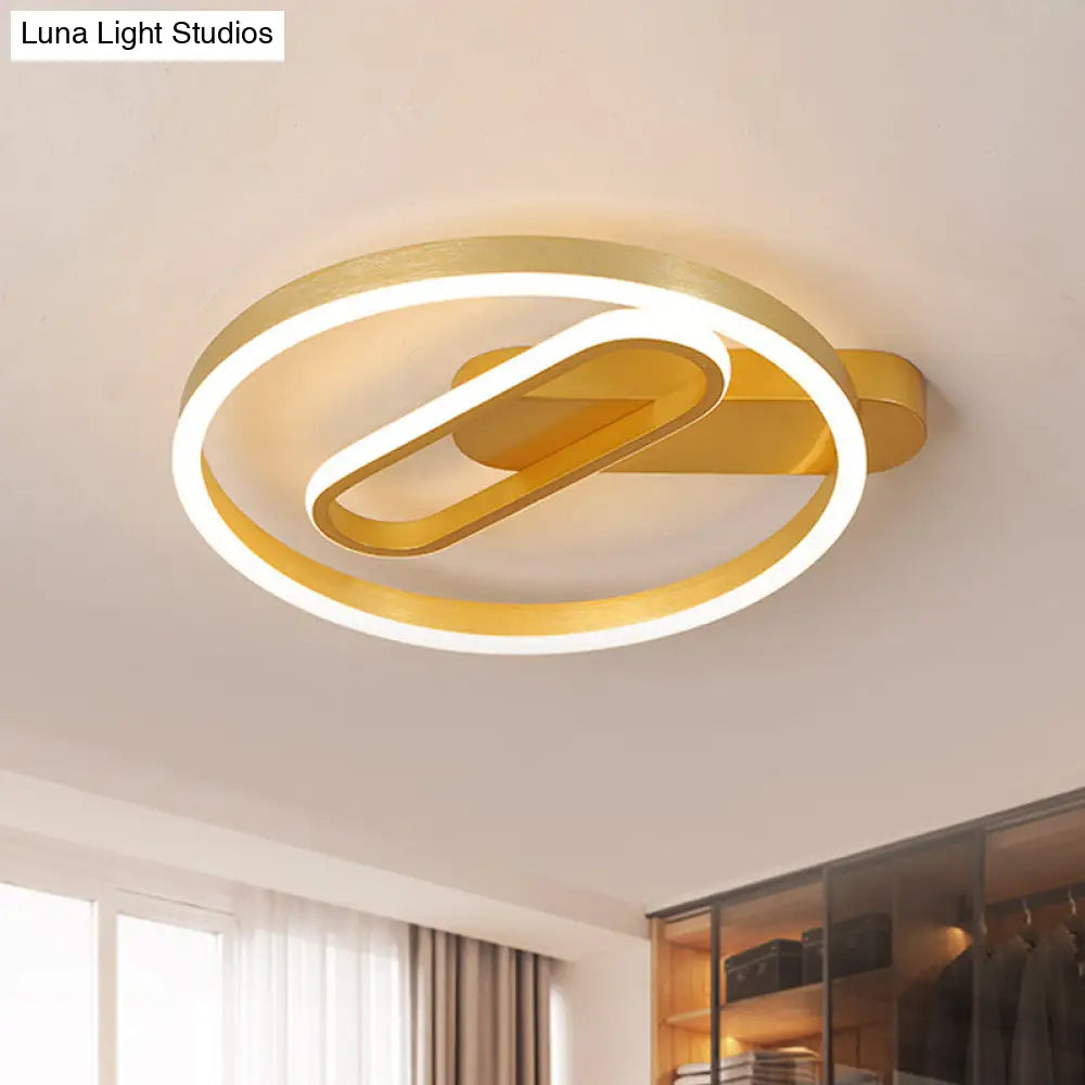 Simple Aluminum Led Ceiling Flush Mount Lighting In Gold - Circle And Oblong Shapes Warm/White