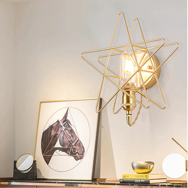 Simple and Creative Star Copper Wall Lamp Bedroom Bedside Postmodern Dining Hall Corridor Staircase Pentastar Gold Wall Lamp