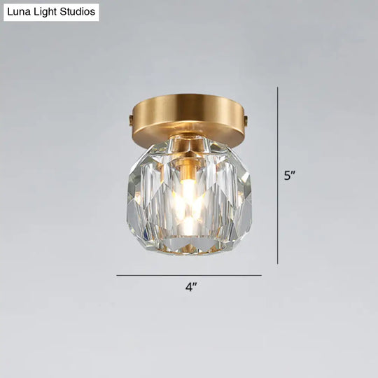 Simple And Elegant Mini Faceted Crystal Flush Light In Gold - Ideal For Corridors Small Spaces