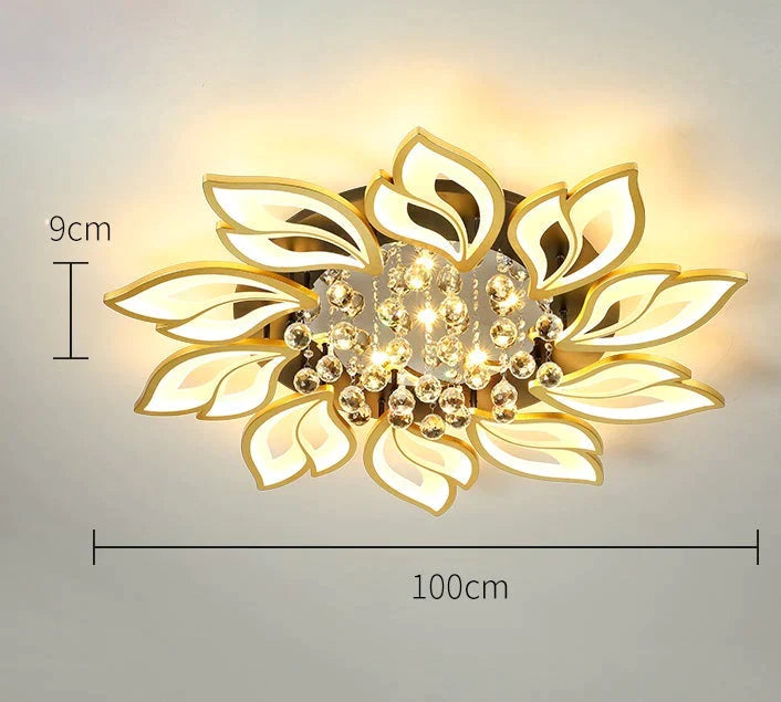 Simple And Modern Led Ceiling Lamp Atmospheric Household Crystal Lotus Flower Shape Warm Bedroom