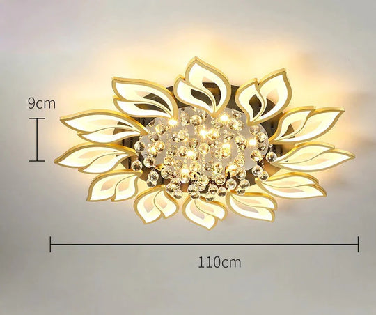 Simple and Modern Led Ceiling Lamp Atmospheric Household Crystal Lotus Flower Shape Warm Bedroom Lighting