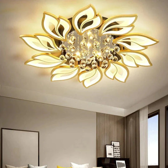 Simple and Modern Led Ceiling Lamp Atmospheric Household Crystal Lotus Flower Shape Warm Bedroom Lighting