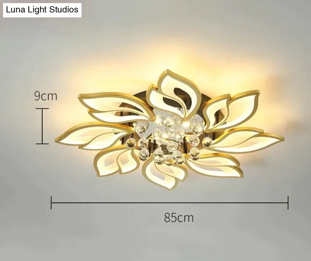 Simple And Modern Led Ceiling Lamp Atmospheric Household Crystal Lotus Flower Shape Warm Bedroom