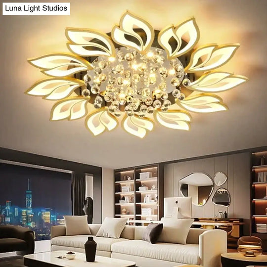 Simple And Modern Led Ceiling Lamp Atmospheric Household Crystal Lotus Flower Shape Warm Bedroom