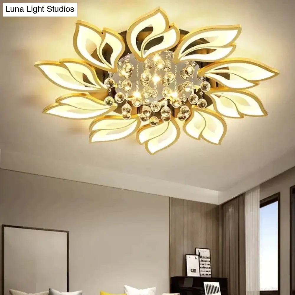 Simple And Modern Led Ceiling Lamp Atmospheric Household Crystal Lotus Flower Shape Warm Bedroom