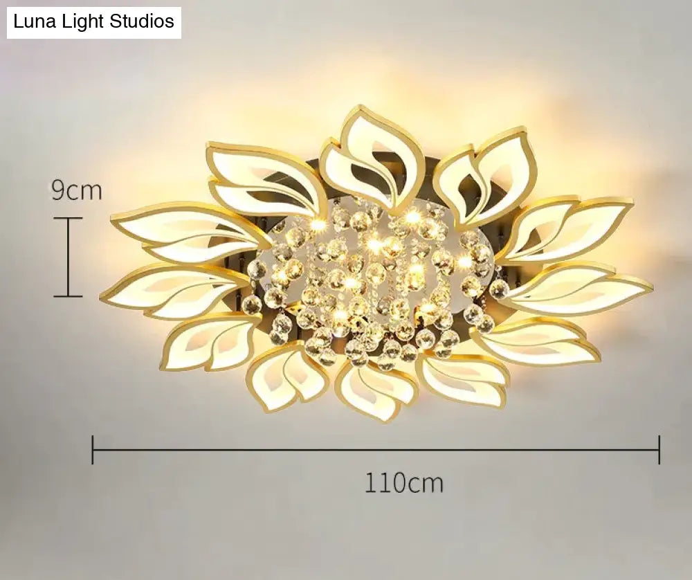 Simple And Modern Led Ceiling Lamp Atmospheric Household Crystal Lotus Flower Shape Warm Bedroom