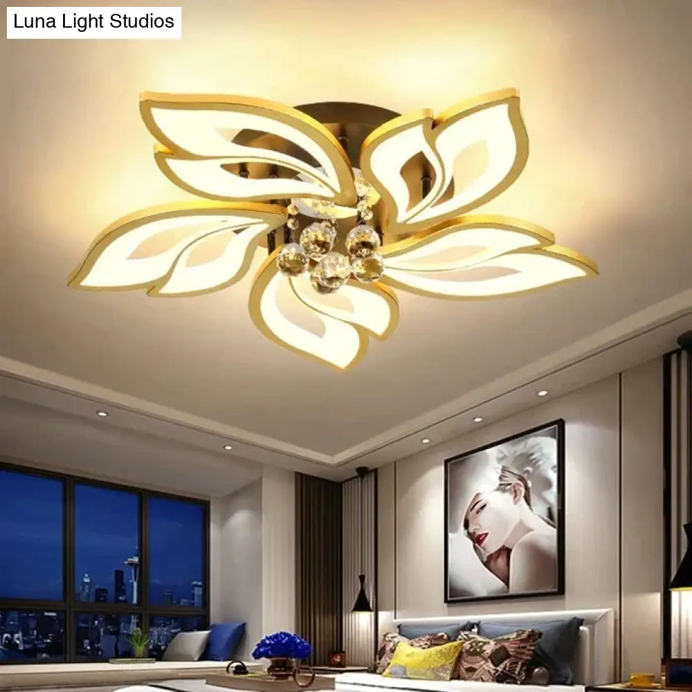 Simple And Modern Led Ceiling Lamp Atmospheric Household Crystal Lotus Flower Shape Warm Bedroom