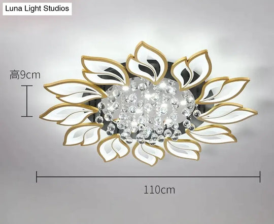 Simple And Modern Led Ceiling Lamp Atmospheric Household Crystal Lotus Flower Shape Warm Bedroom