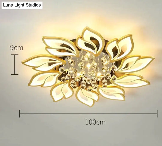 Simple And Modern Led Ceiling Lamp Atmospheric Household Crystal Lotus Flower Shape Warm Bedroom