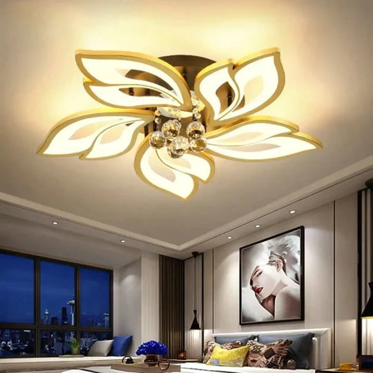 Simple And Modern Led Ceiling Lamp Atmospheric Household Crystal Lotus Flower Shape Warm Bedroom