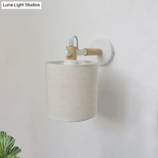 Simple And Stylish White Fabric Sconce Wall Lighting For Bedroom - Cylinder Mount Fixture