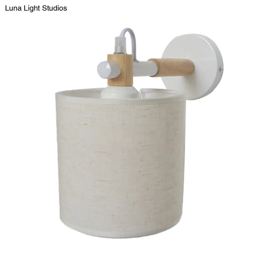 Simple And Stylish White Fabric Sconce Wall Lighting For Bedroom - Cylinder Mount Fixture