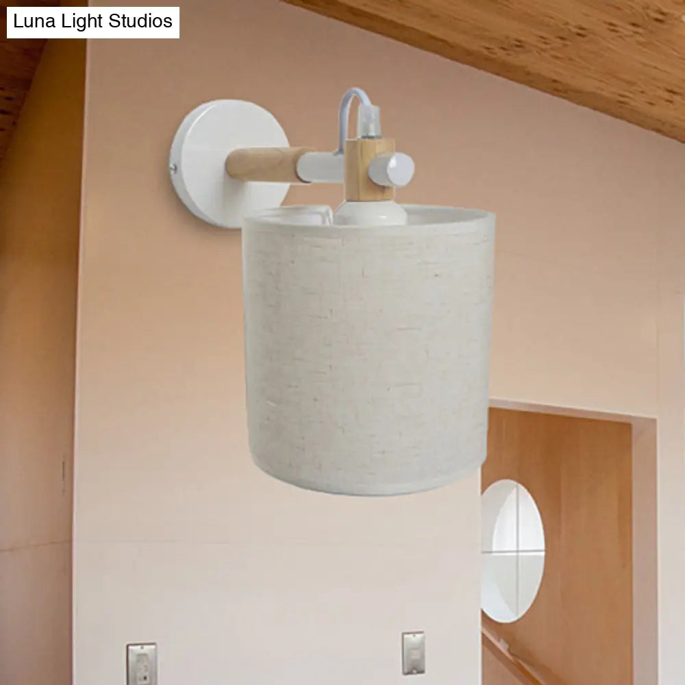 Simple And Stylish White Fabric Sconce Wall Lighting For Bedroom - Cylinder Mount Fixture