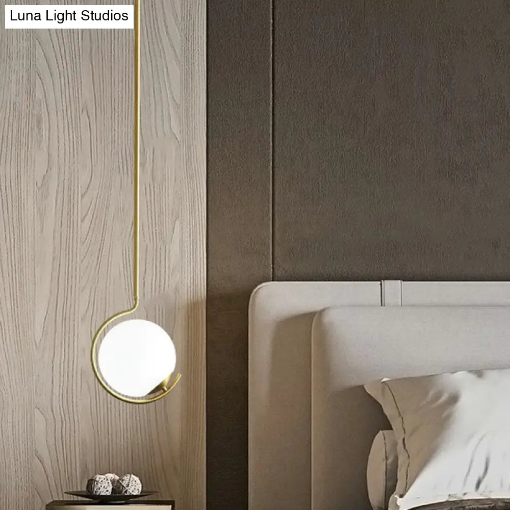 Simple Ball Pendant Light Cream Glass Bedside Suspension Lighting In Gold