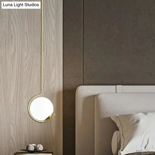 Simple Ball Pendant Light Cream Glass Bedside Suspension Lighting In Gold