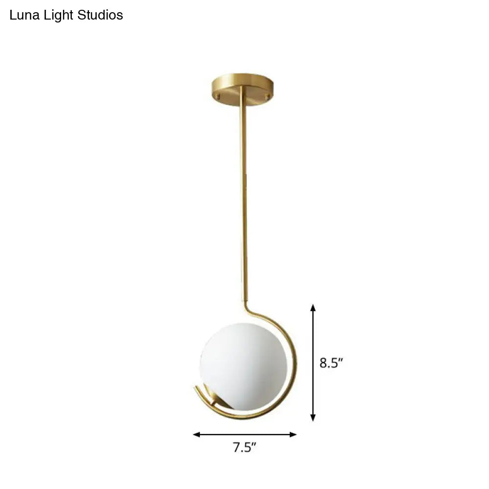 Simple Cream Glass Novelty Ball Pendant Light With Bedside Suspension - 1-Bulb Gold Lighting / 7.5