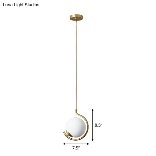 Simple Cream Glass Novelty Ball Pendant Light With Bedside Suspension - 1-Bulb Gold Lighting / 7.5