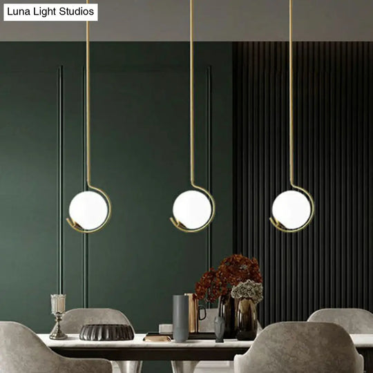 Simple Ball Pendant Light Cream Glass Bedside Suspension Lighting In Gold