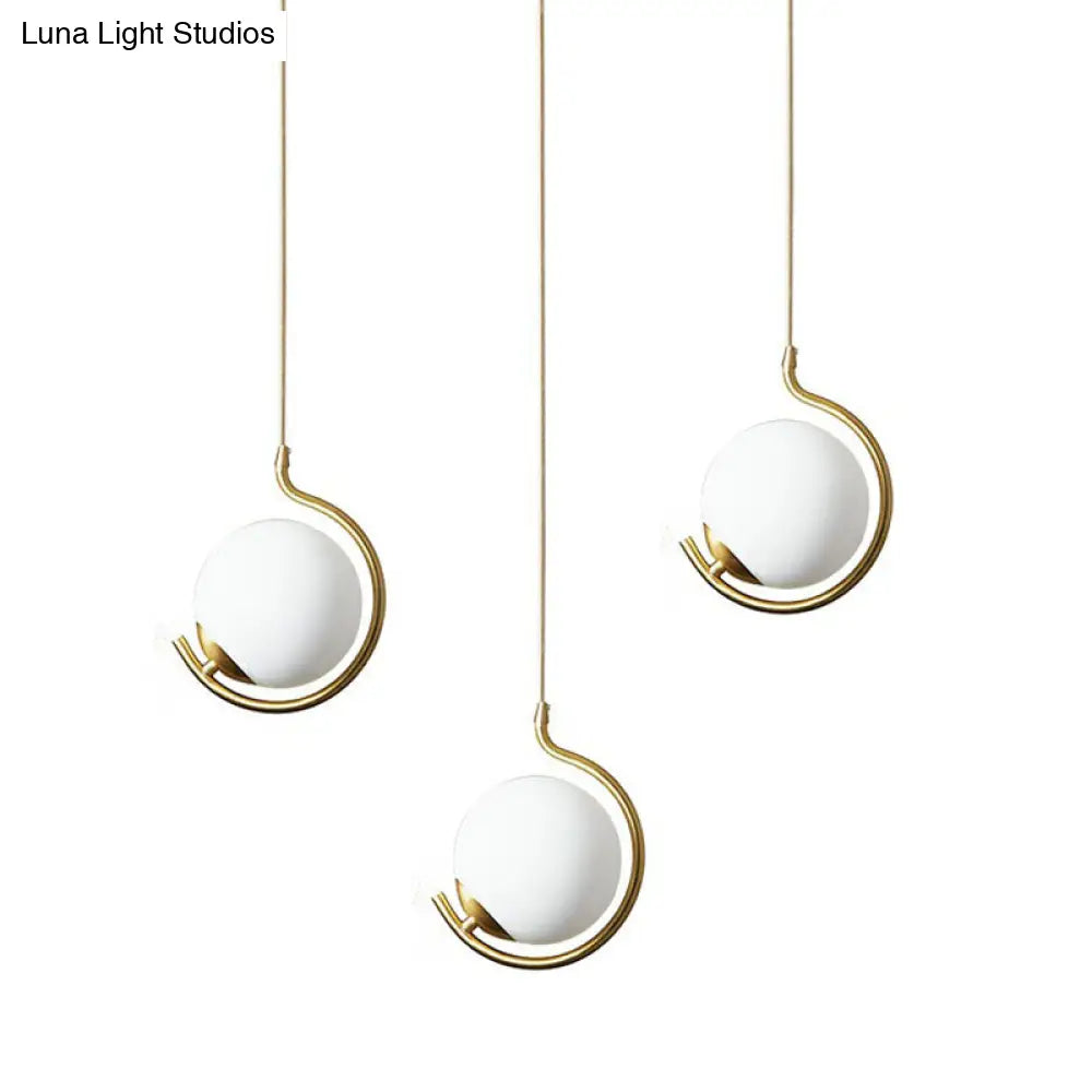 Simple Ball Pendant Light Cream Glass Bedside Suspension Lighting In Gold