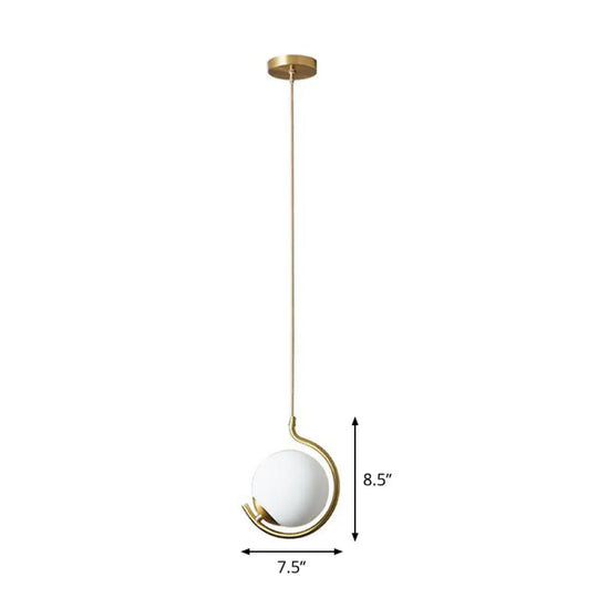 Simple Ball Pendant Light Cream Glass Bedside Suspension Lighting In Gold / 7.5’ Cord