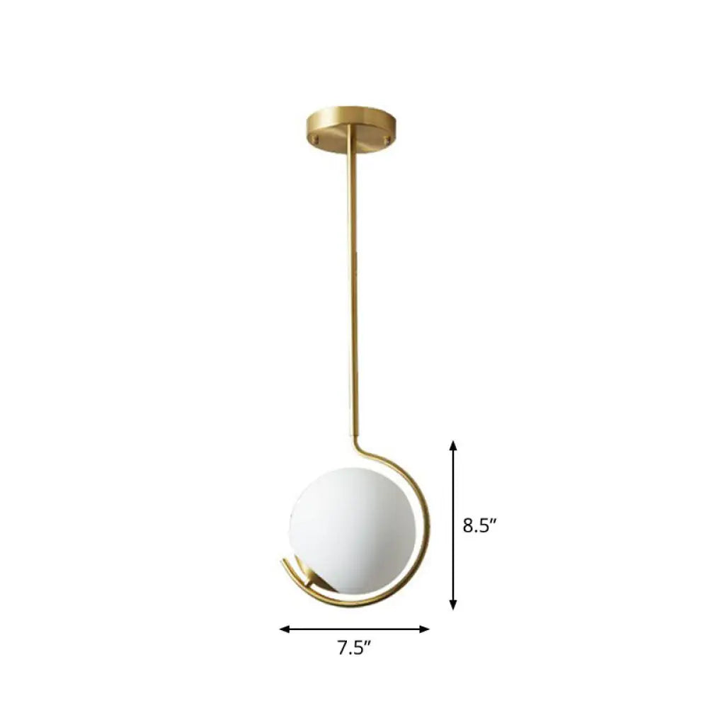 Simple Ball Pendant Light Cream Glass Bedside Suspension Lighting In Gold / 7.5’ Downrods