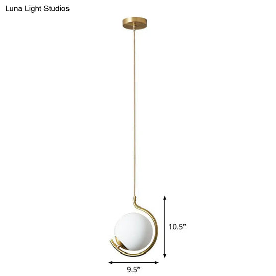 Simple Cream Glass Novelty Ball Pendant Light With Bedside Suspension - 1-Bulb Gold Lighting / 9.5