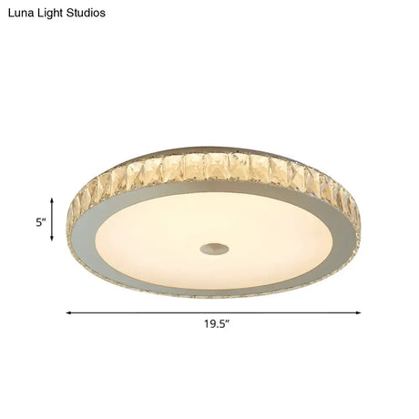 Simple Bedroom Led Beveled Crystal Circle Flushmount Ceiling Light In White