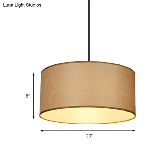 Simple Beige Fabric Drum Pendant Led Ceiling Light Fixture 12’/16’/19.5’ Dia