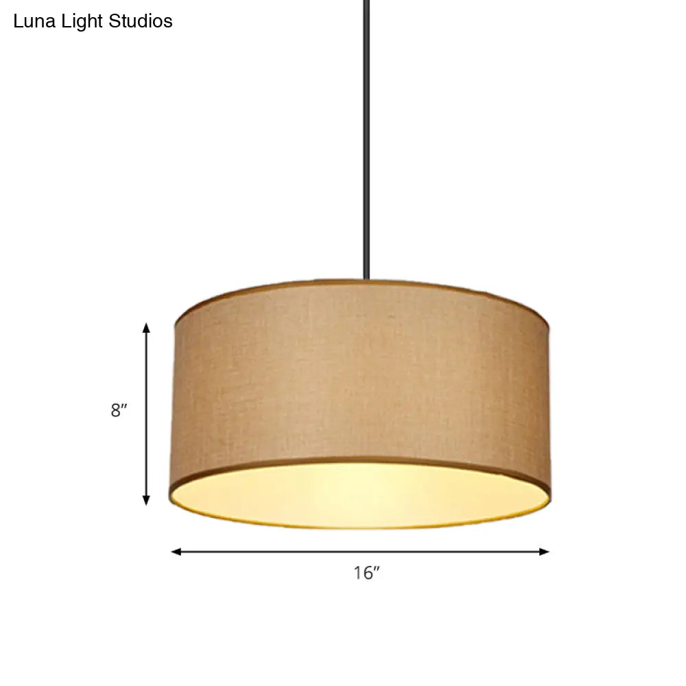 Simple Beige Fabric Drum Pendant Led Ceiling Light Fixture 12’/16’/19.5’ Dia