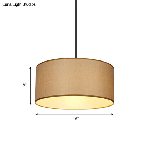 Simple Beige Fabric Drum Pendant Led Ceiling Light Fixture 12’/16’/19.5’ Dia