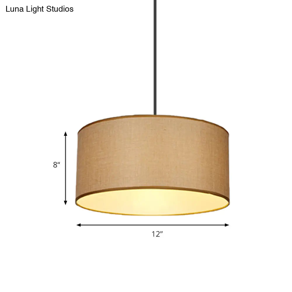 Simple Beige Fabric Drum Pendant Led Ceiling Light | 12/16/19.5 Diameter