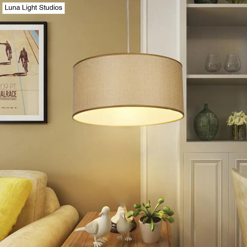 Simple Beige Fabric Drum Pendant Led Ceiling Light | 12/16/19.5 Diameter / 12