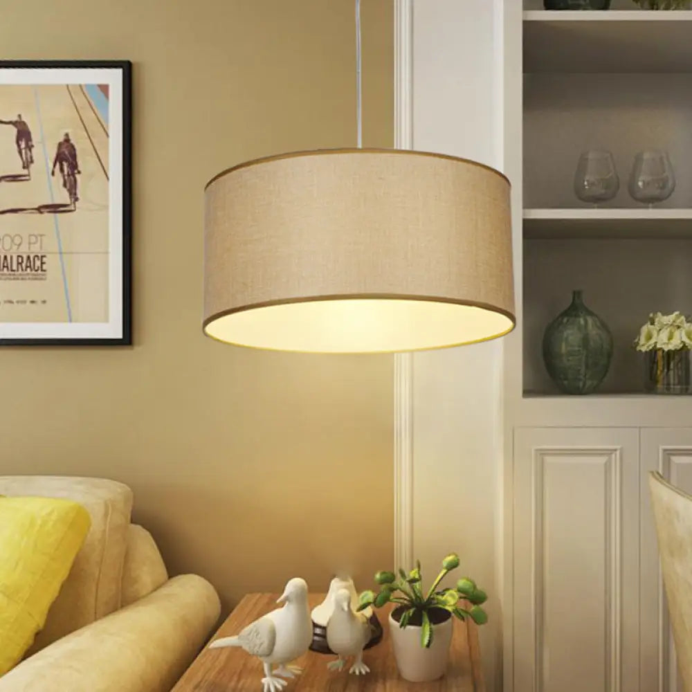 Simple Beige Fabric Drum Pendant Led Ceiling Light Fixture 12’/16’/19.5’ Dia / 12’