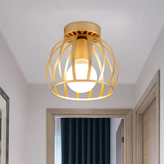 Simple Black And Gold Flush Mount Corridor Light With Iron Shade Globe Cage