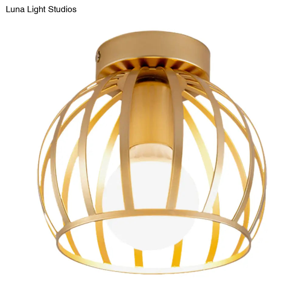 Simple Black And Gold Flush Mount Corridor Light With Iron Shade Globe Cage